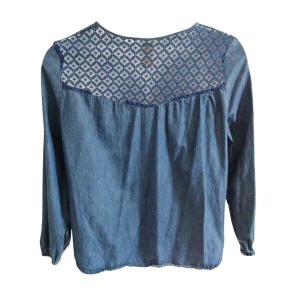 Faded Glory Womens Denim Blue Boho Style Lace-Up Long Sleeve Top Size XXL (20) - Picture 5 of 6